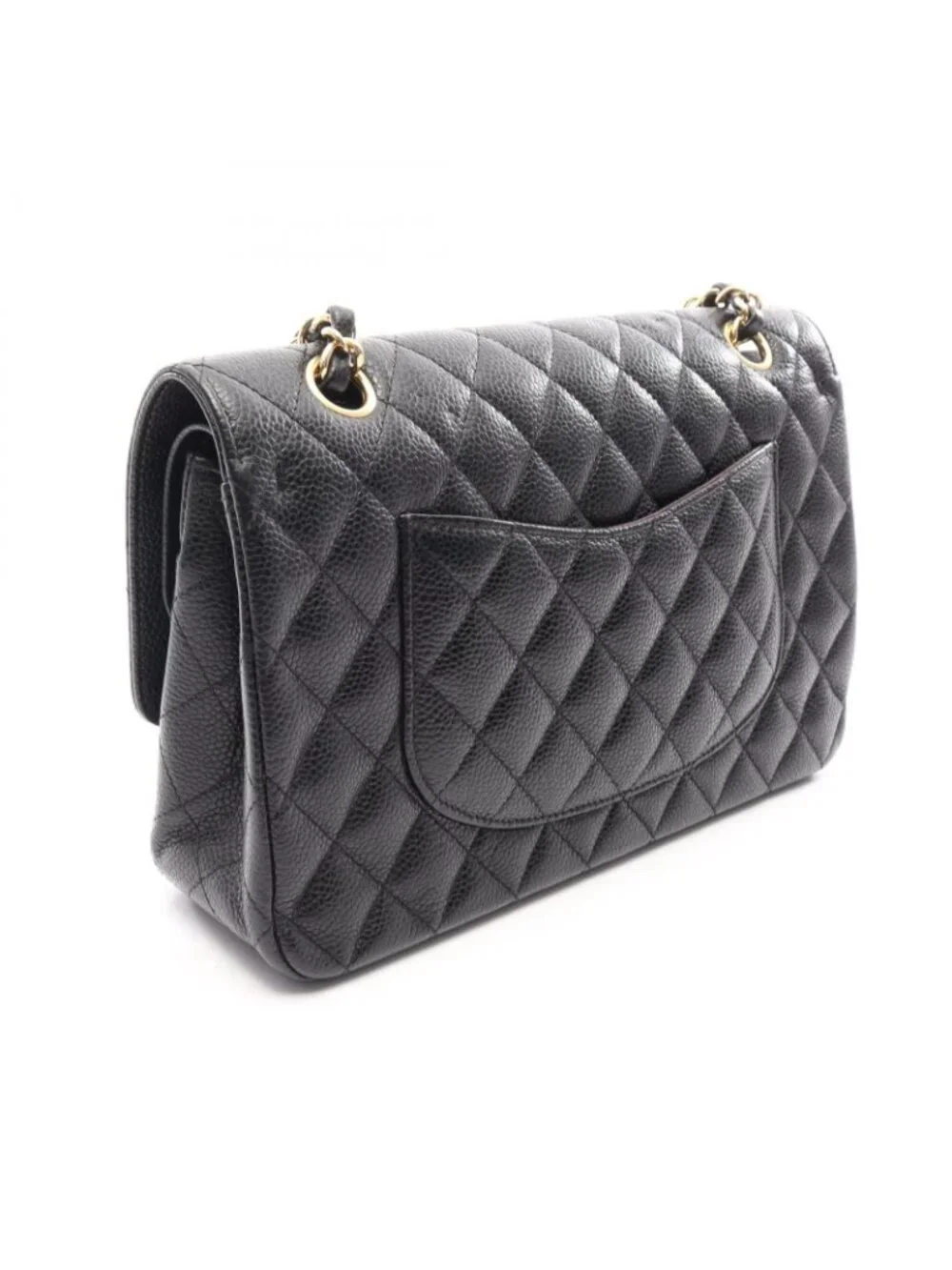 Chanel Shoulder Bag Quilted Double Flap Black Caviar Leather Chain